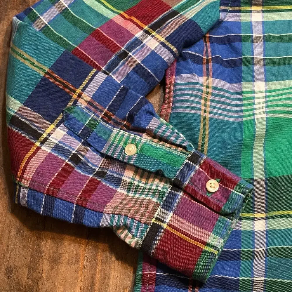 Polo Ralph Lauren Boy's Button-Down Long Sleeve Oxford Plaid Green M (10-12)